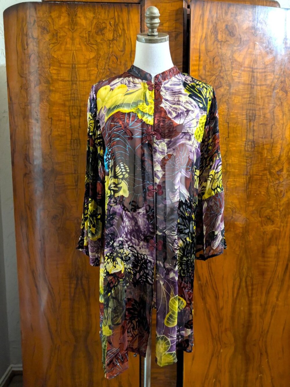 NWT Citron Santa Monica Silk Blend Chiffon Duster Jacket L Asian Wearable Art